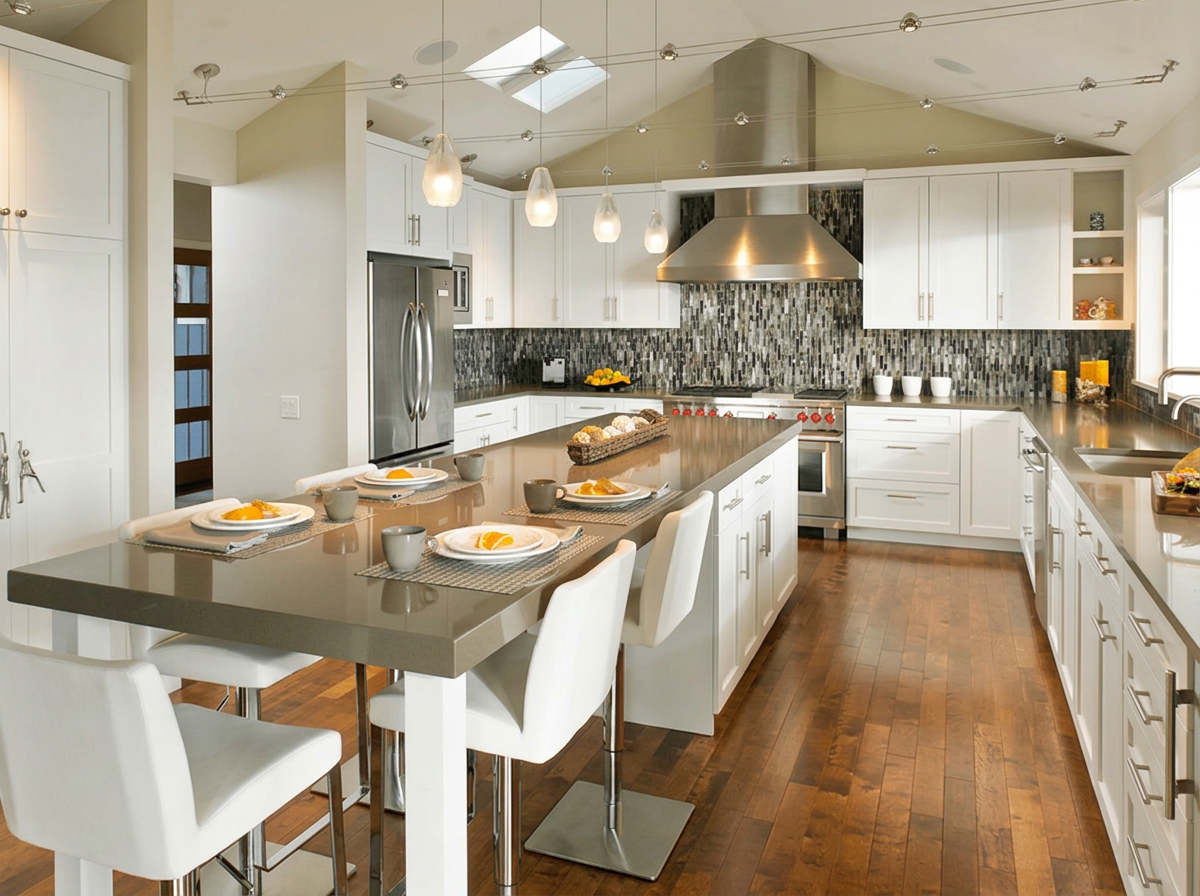Kitchen remodel with white cabinetry and a large island